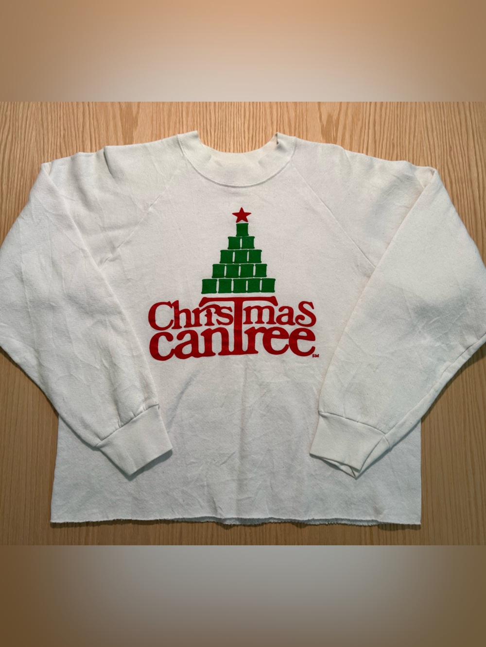 Fruit of the Loom White Holiday Sweatshirt with Red & Green Tree Graphic